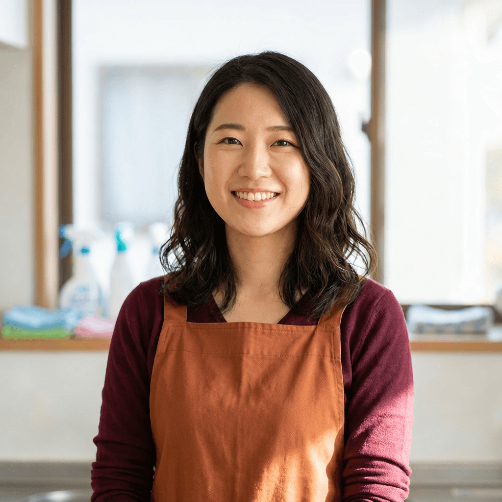 Portrait of a smiling female cleaning professional in a tidy living room