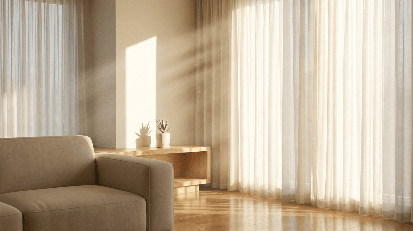 Bright living room with freshly cleaned sofa and rug