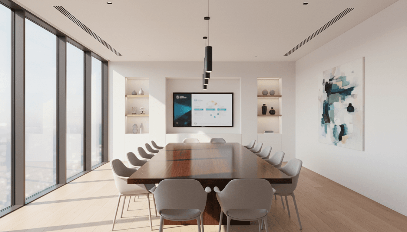 Tidy office meeting room with polished conference table